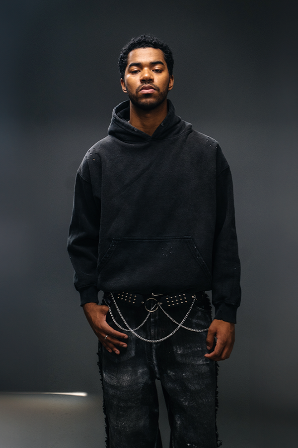 Hoodie Distressed Black Vintage
